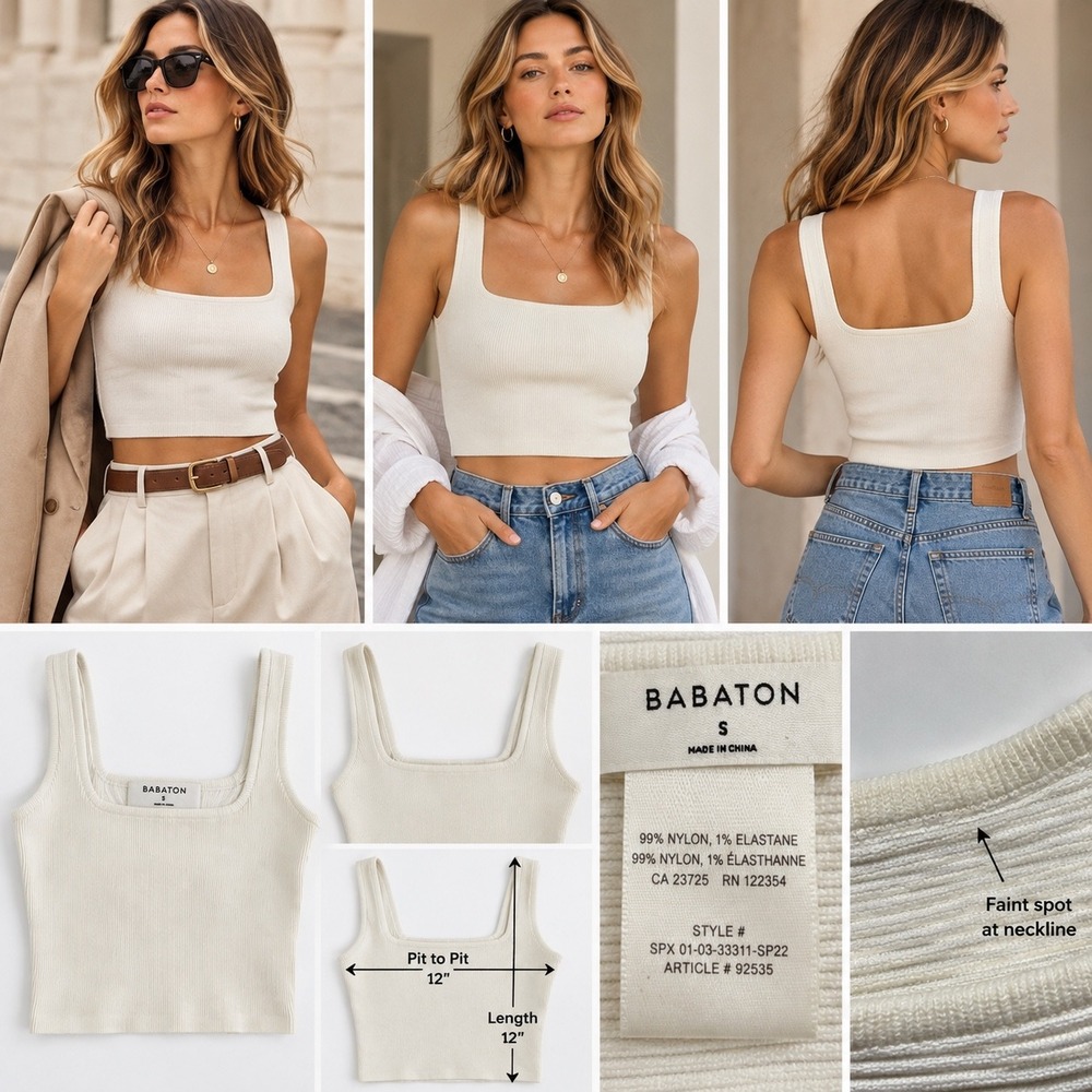 Babaton Sculpt Knit Tank S Ivory Ribbed Crop Square Neck Aritzia Quiet Luxury